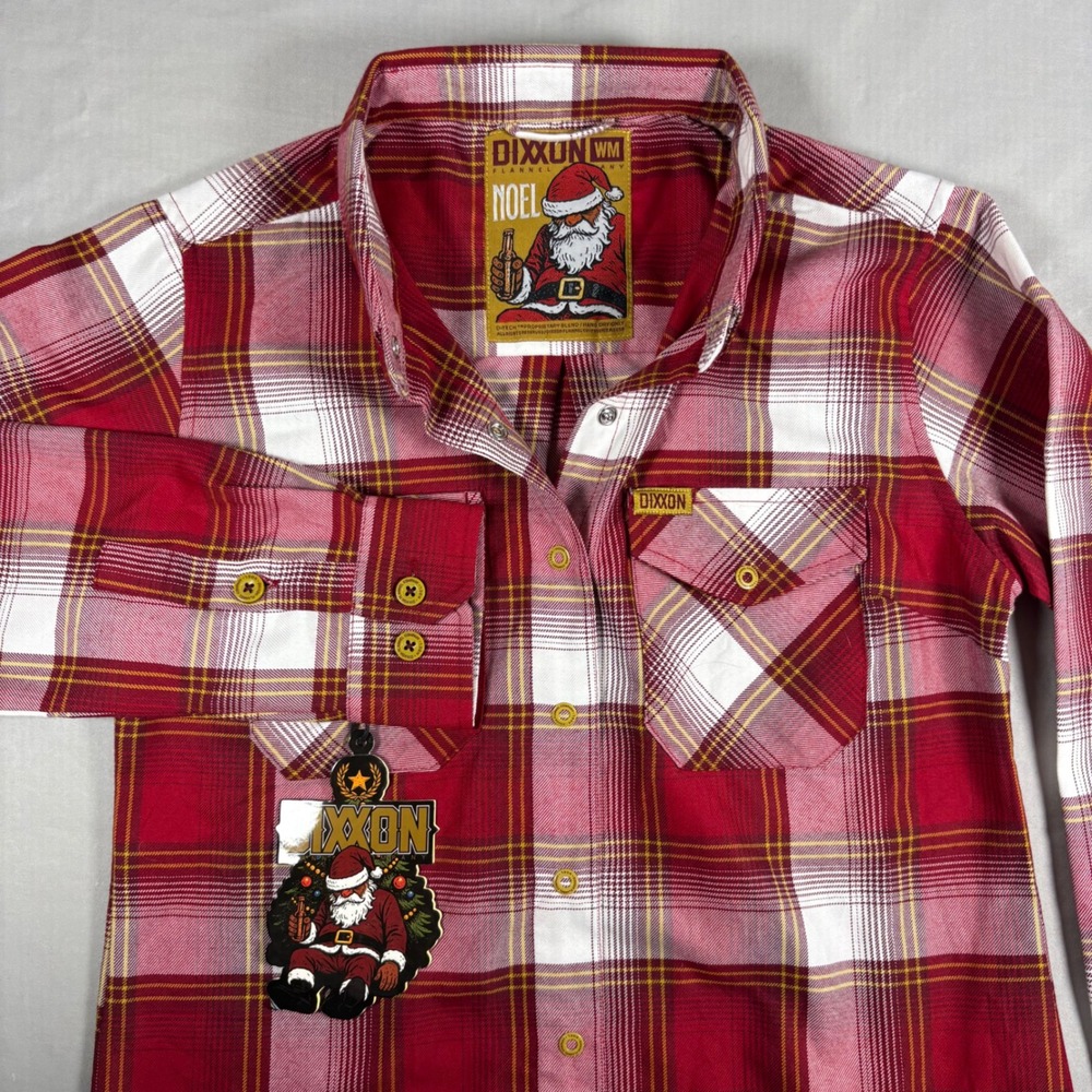 Dixxon Flannel Co Noel Women's Medium Red White Gold Plaid Holiday Shirt NWT